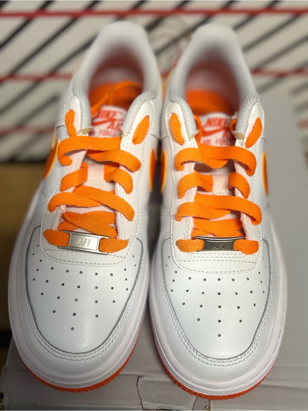 Nike Kids' Air Force 1 Low White/Orange Casual Sneakers 3.5 y